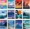 12-Piece Pre Drawn Canvas Painting Set – 8 x 8 Inch Pre Printed Canvases for Adults & Kids, Jungle, Sea, Christmas, and Landscape Themes, DIY Art Party Favor (Clear)